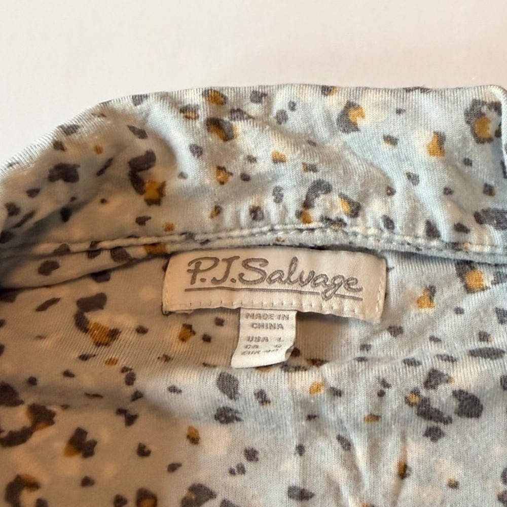 PJ Salvage Womens Blue Leopard Print Pajama Set Long Sleeve Button Up Large - Picture 3 of 7
